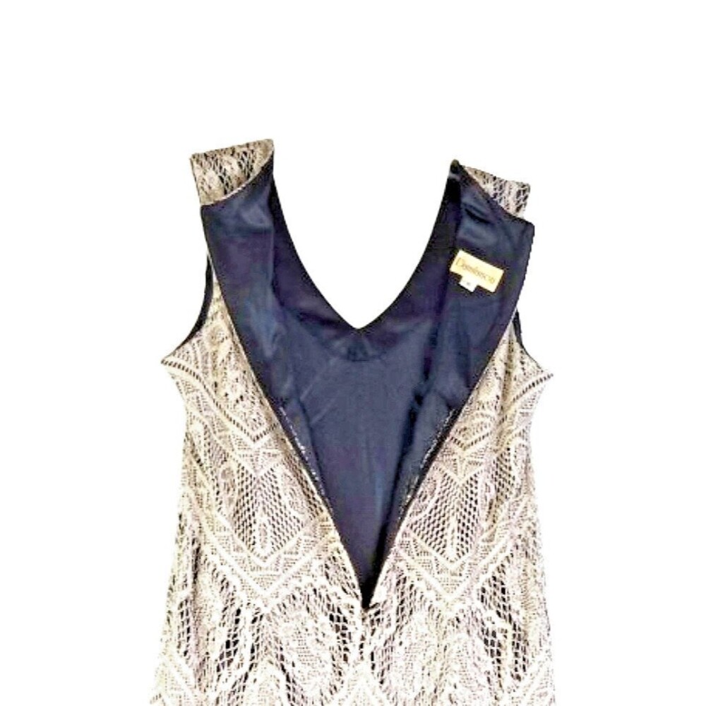 Vtg DAMIANOU Dress Gold Crochet Lace Overlay Black Sz Small Long Sparkly - Picture 8 of 10